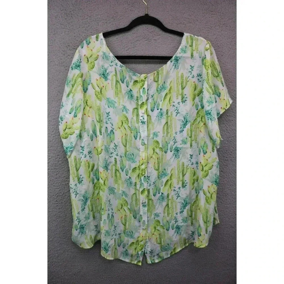 Torrid Silky Short Sleeve Blouse-Size 3X-Cactus-Back Buttons-Chiffon - Picture 7 of 9